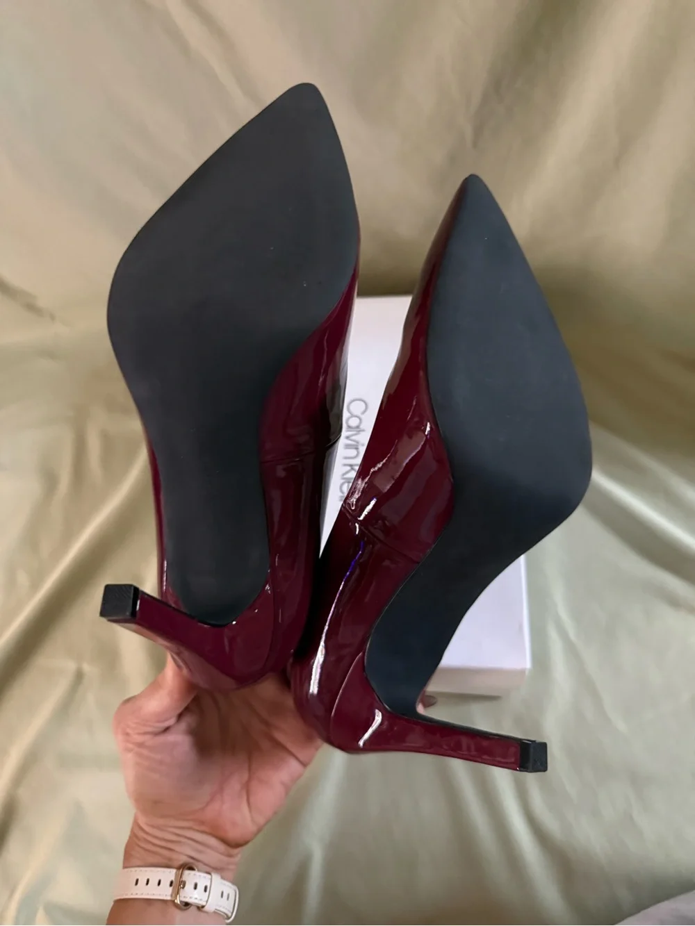 Calvin Klein Women's Wine Red Patent Pointed Pumps